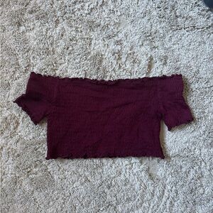 Fashion Nova Maroon Off The Shoulder Crop Top